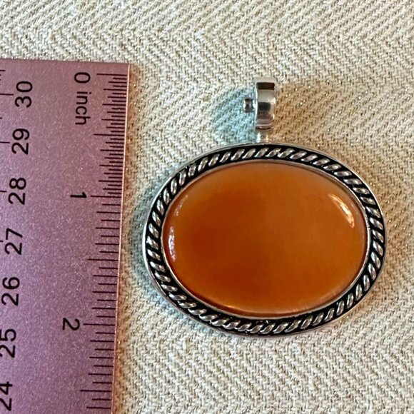 Oval Sterling Silver Snap Pendant By Joseph Esposito Braided Edge Peach Orange - Picture 5 of 6